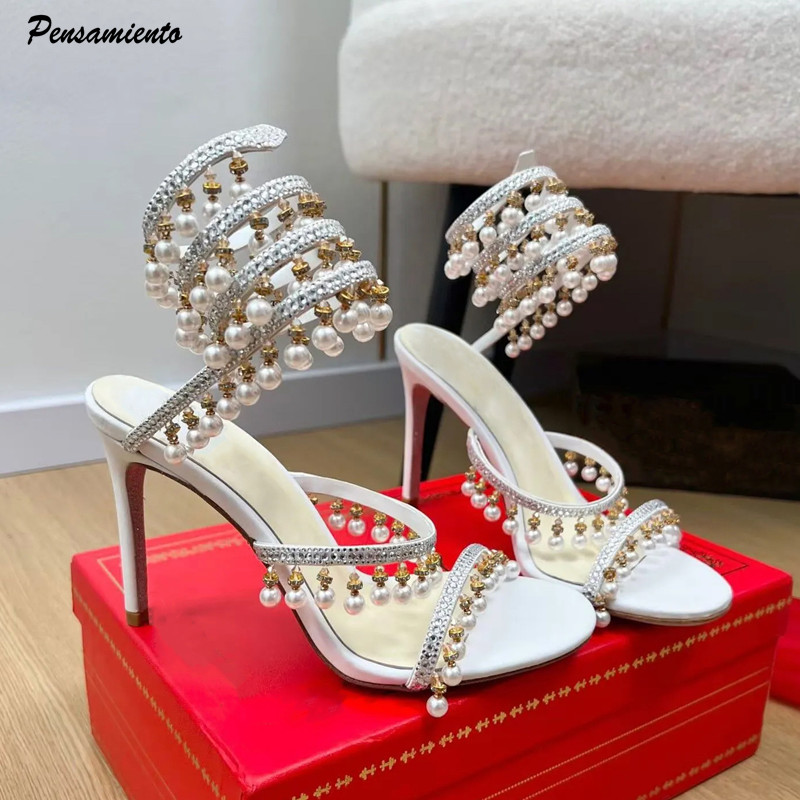 Wedding Shop - Luxury Rhinestones Pearls Tassels Women Gladiator