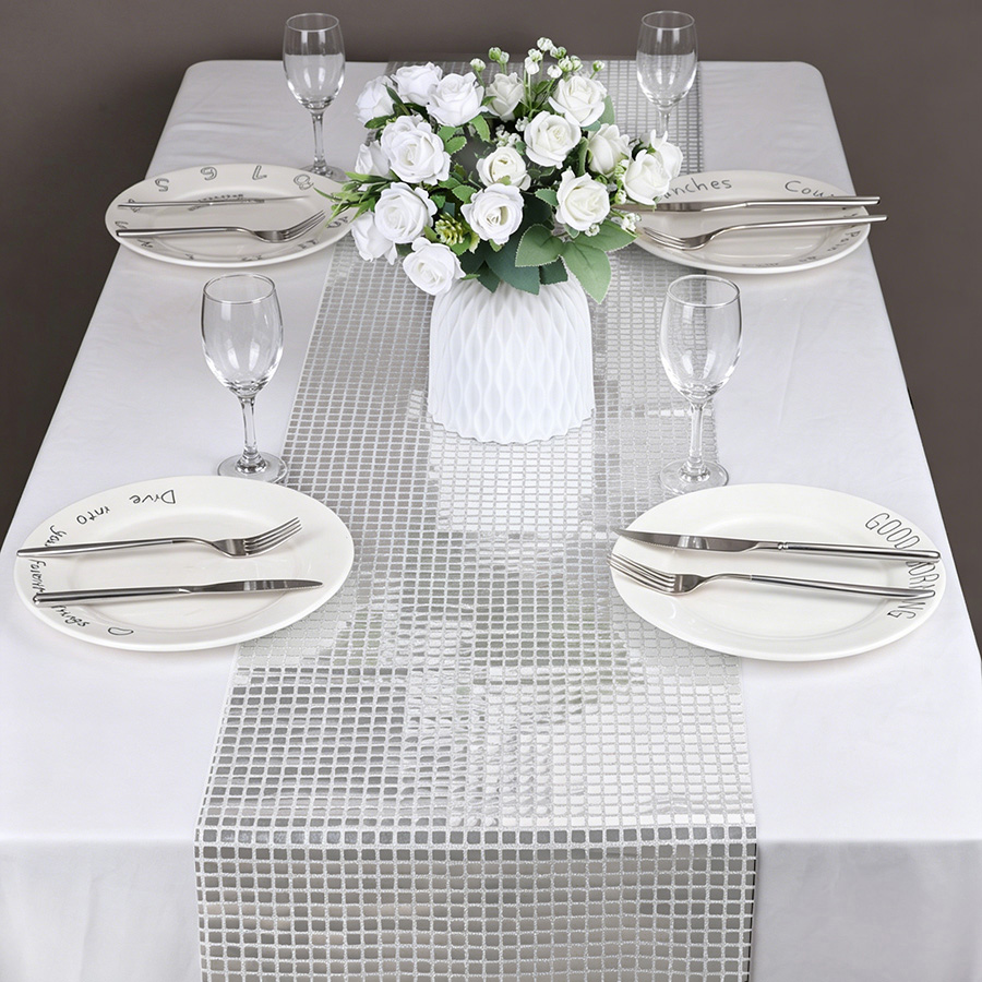 Mirror Silver Sequin Table Run - Table Runner Sequin 评论和价格