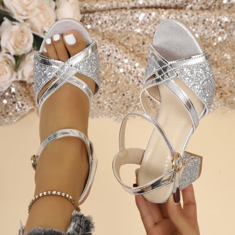 Women Block Heels Sandals Gold - Wedding Shop 评论和价格