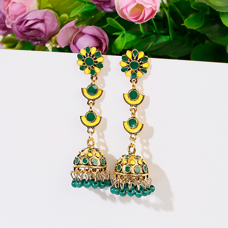 Ethnic Long Pink Flower Jhumka - Indian Wedding Supply 评论和价格