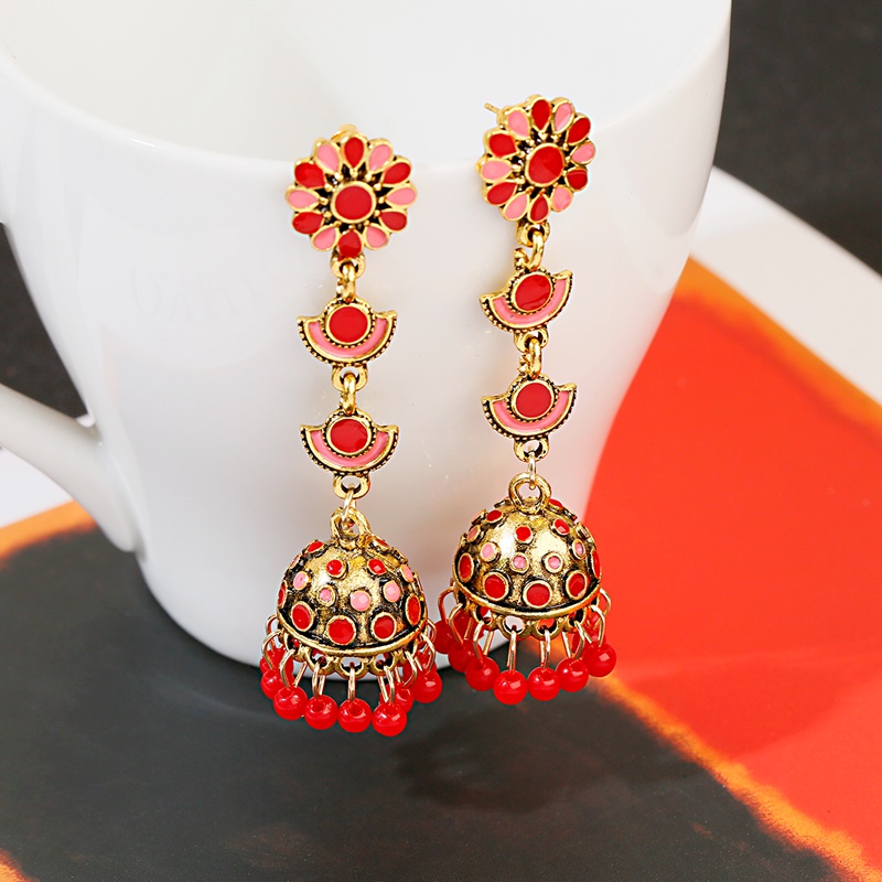 Ethnic Long Pink Flower Jhumka - Indian Wedding Supply 评论和价格